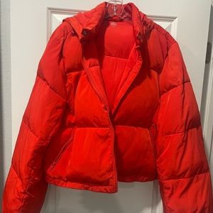AOL yoga  - Orange puffer jacket!